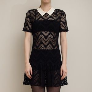 Sandro lace dress, 0, black with white collar